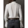 Camicia da Donna con Bordi in Pizzo, Bottoni, Maniche Lunghe, Scollo a V, Polsini Arricciati, Elegante Blusa Casual Top Primavera Estate