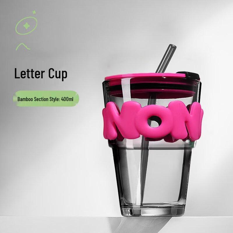 Lettered Bamboo Knot Glass Straw Cup