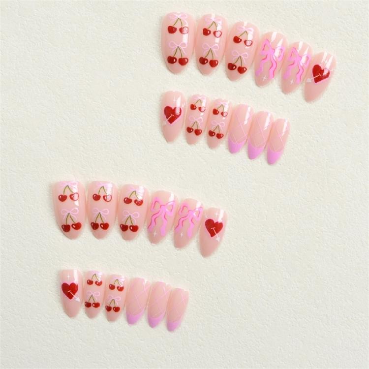Unghia Press-on Corta Mandorla Unghia Finta Francese Copertura Totale Acrilico Unghia Finta Design San Valentino Unghia Finta per Donne e Ragazze