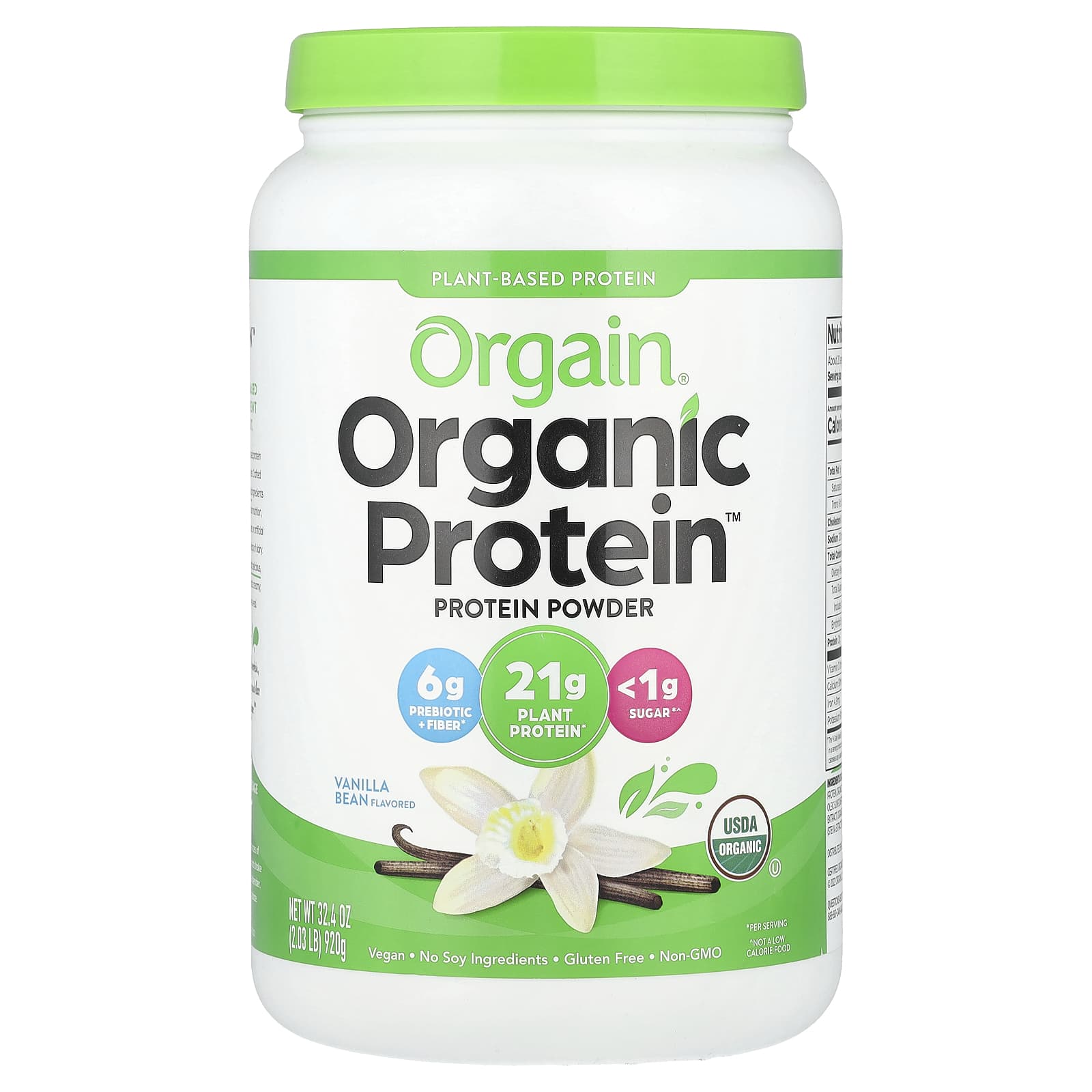 

Orgain, Organic Protein™ powder, plant-based, vanilla bean flavor, 2.03 lb (920 g)