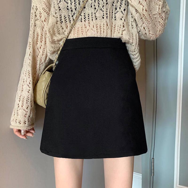 Women's Summer 2024 High Waist Black Slimming A-line Midi Skirt
