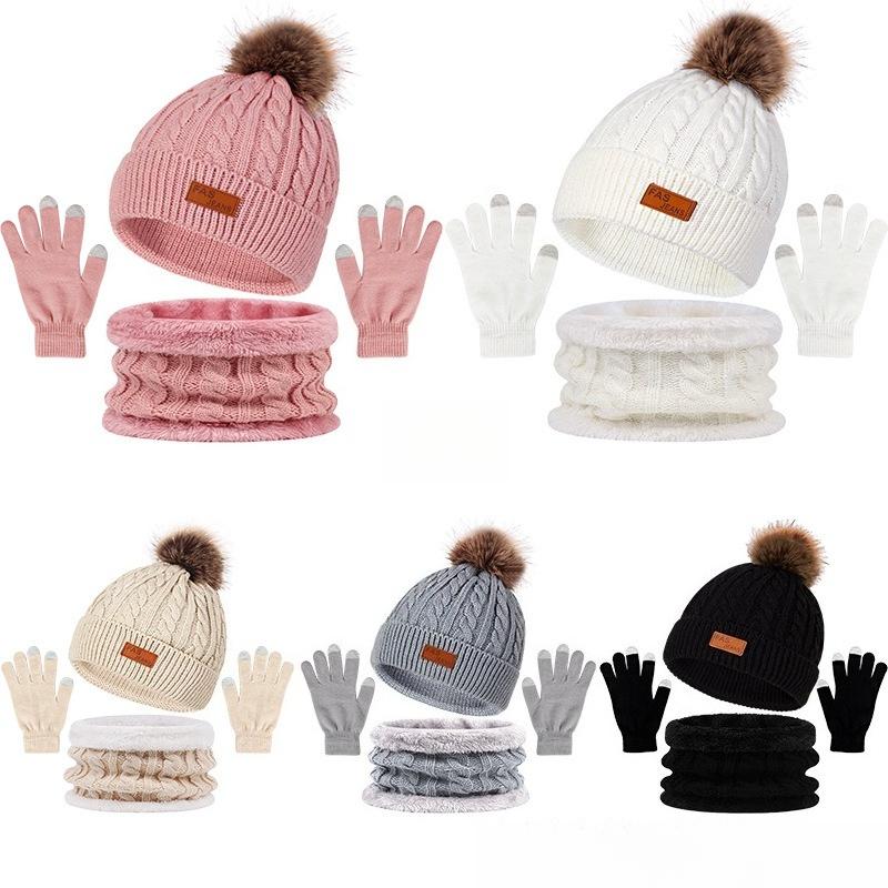 3PCS Winter Hat Scarf Gloves Set,outdoor Fashion Knitted Hooded Fleece,winter Warm Soft Comfortable Hats for Skiing,daliywear