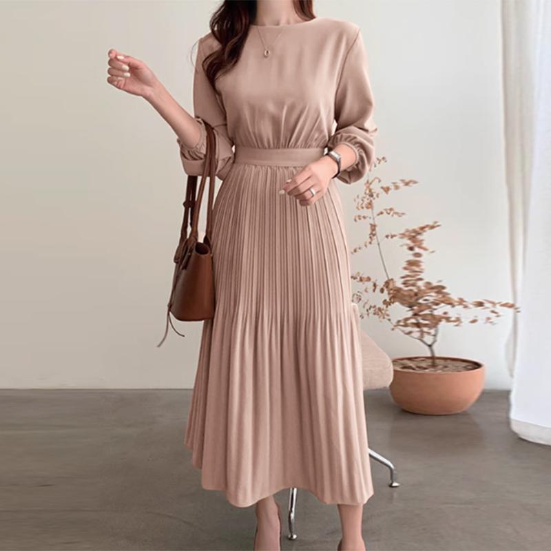 ZANZEA Women Casual Pleated Patchwork Loose Long Sleeve Dress