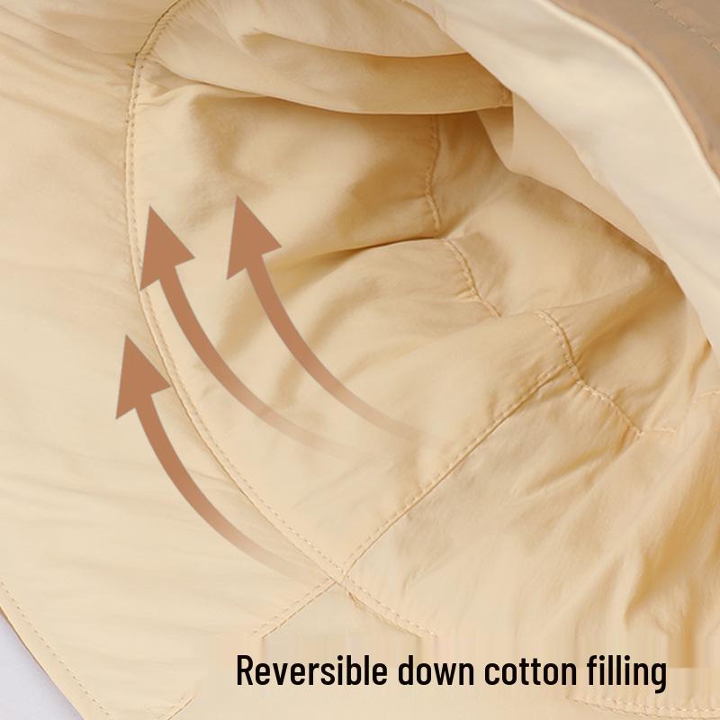 Reversible Korean-Style Down Cotton Bucket Hat for Women - Autumn/Winter Large Brim, Waterproof, Sunshade, Warm.
