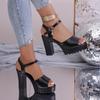 2026 European & American Plus Size Open-Toe One-Strap Buckle High-Heeled Sandals with Chunky Heel.