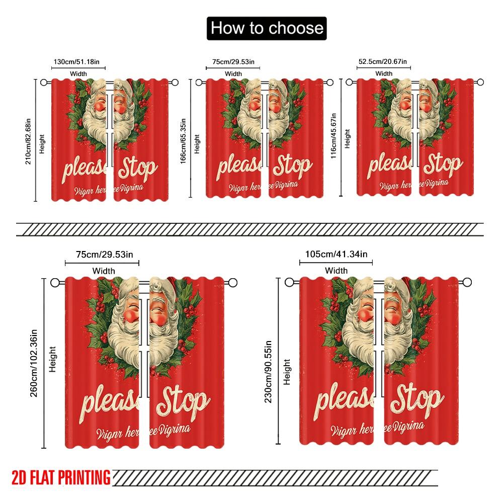 2pcs,2D Plane Printing Curtains Digital Printed Santa Please Stop Here Versatile Polyester Fabric (without Rod) Decorations