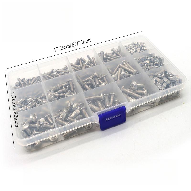 1PACK/500pcs 304 Stainless Steel Pan Head Hexagonal Machine Screw, Round Head Screw Nut Set