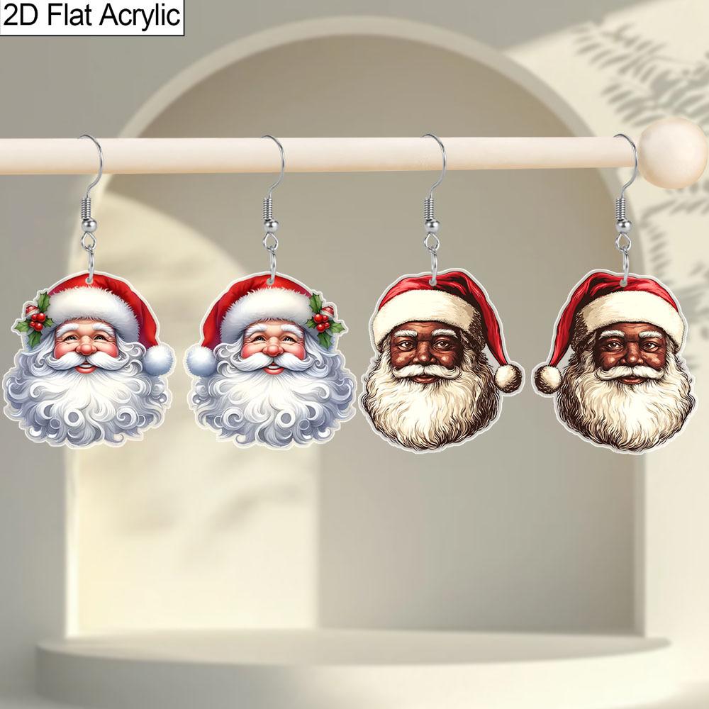 Christmas Gift Acrylic Women Fashion Drop Earrings, Rustic Santa Claus Shape Design Earrings Jewelry for Women's Daily Wear and Holiday Party Wear