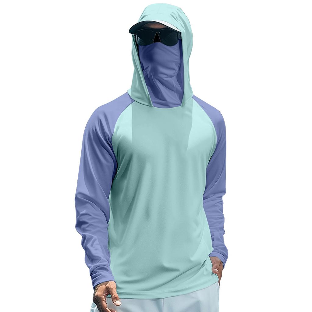 Men's Summer Color Matching Quick-drying Long-sleeved T-shirt Sun Clothing Fishing Fitness Sports Hooded Long-sleeved Top