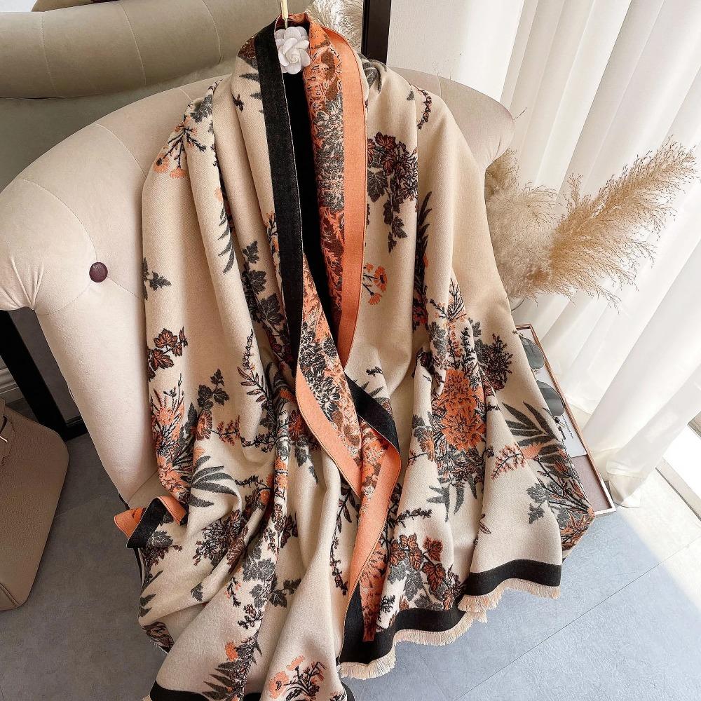 Winter Women Scarf Floral Pattern Thick Warm Cashmere Pashmina Shawls Lady Wraps Bufanda Soft Fashion Blanket Stoles