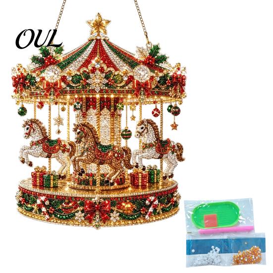 Handmade Christmas Home Decor Faux Diamond Art Ornament, DIY Santa Claus Sun Catcher Kit, Rhinestone Parent Child Interactive Crafts Xmas Wreath