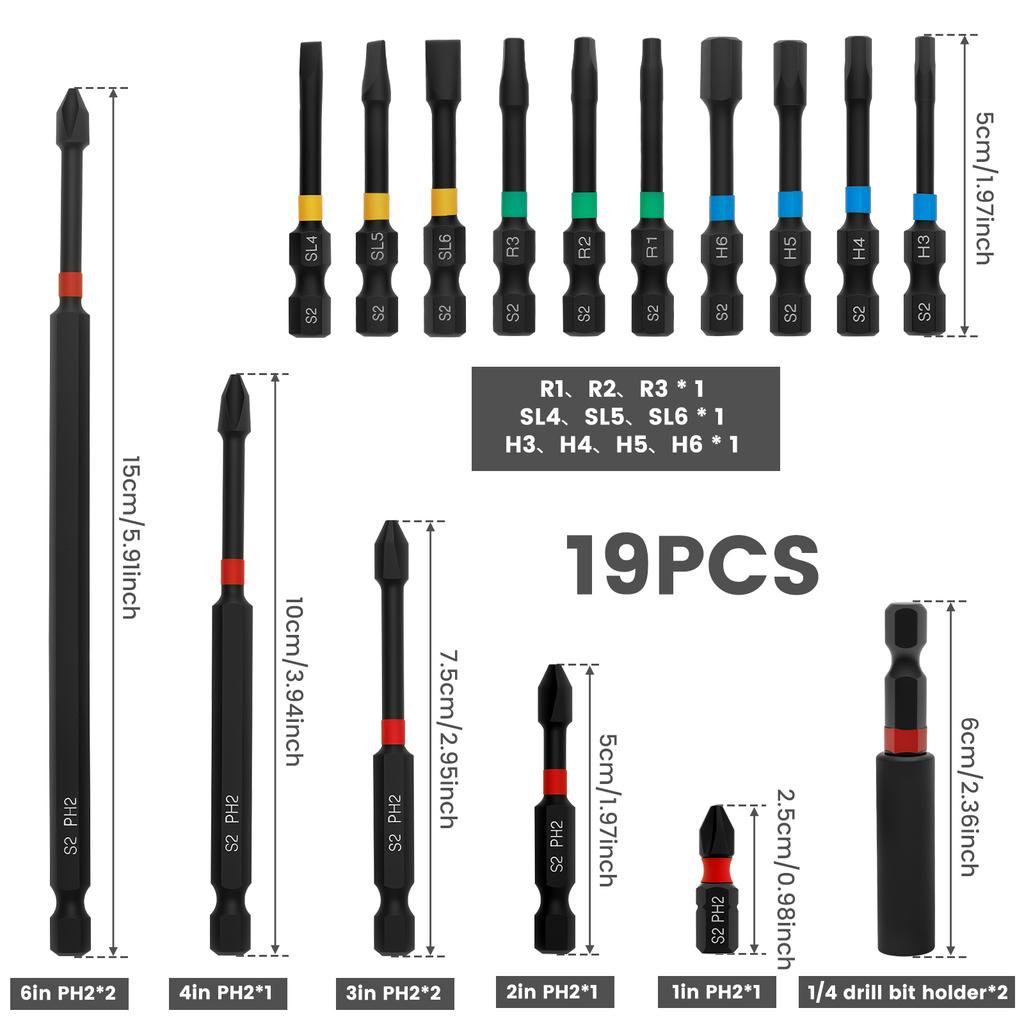 19/38-teiliges Magnetisches Schraubendreher-Bit-Set Legierter Stahl Magnet Schraubenbohrer-Set Schnellwechsel Sechskant-Bohrkopf-Set Leicht zugänglich