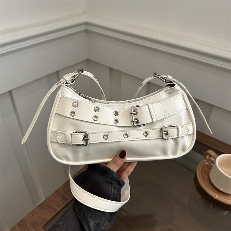 Y2k Retro Rivet Simple Women Shoulder Bag Solid Color Commuter Cool Hot Girls Pu Handbags Casual Ladies Underarm Crossbody Bags