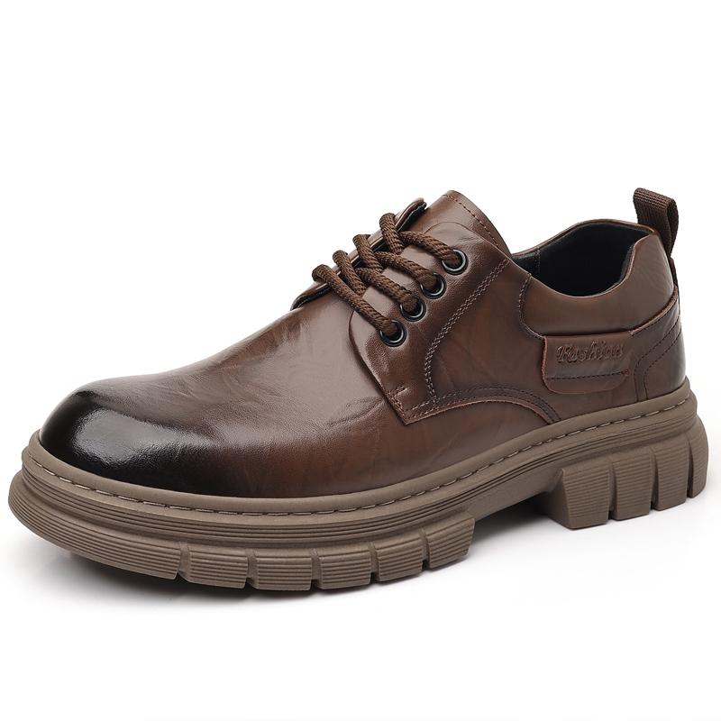 Fashion High End Brand Men's Leather Casual Shoes Thick Soled Wear-resistant Lace Up Men's Oxford Shoes Outdoor Trendy Workwear Shoes