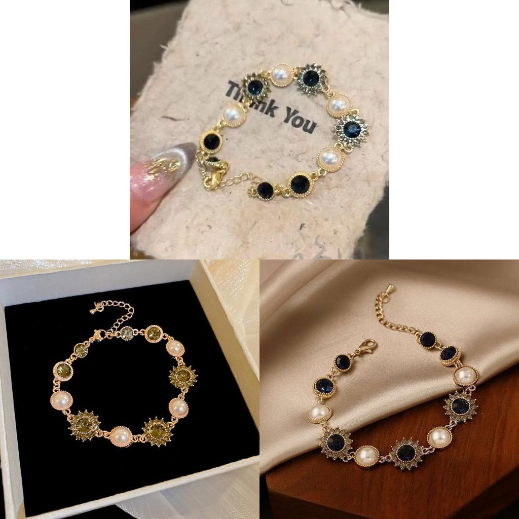 Sonnenthematischer Schmuck Handkette mit Imitationsperlen und funkelnden Strasssteinen für Damen