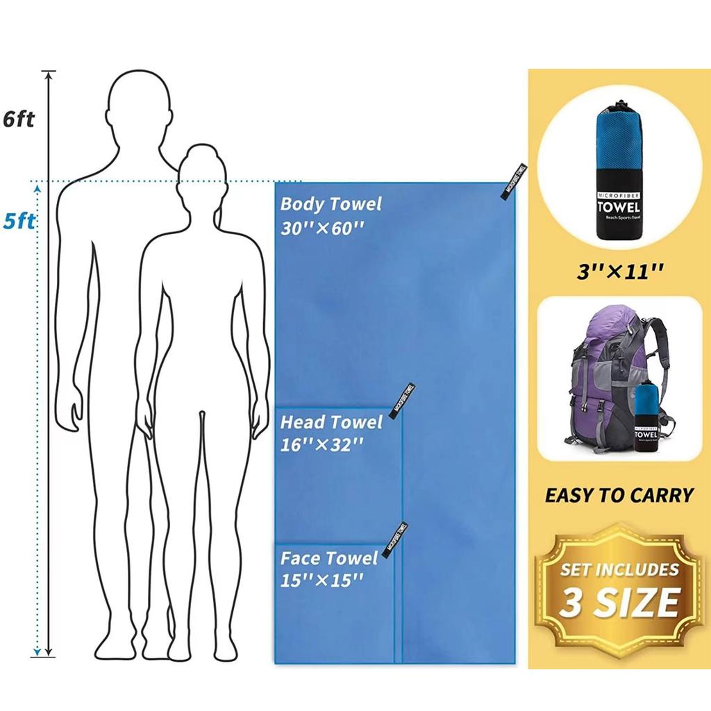 Microfiber Travel Sports Towel Quick Drying Towel Soft Microfiber Towel Super Absorbent Travel Towel for Camping Gym Beach