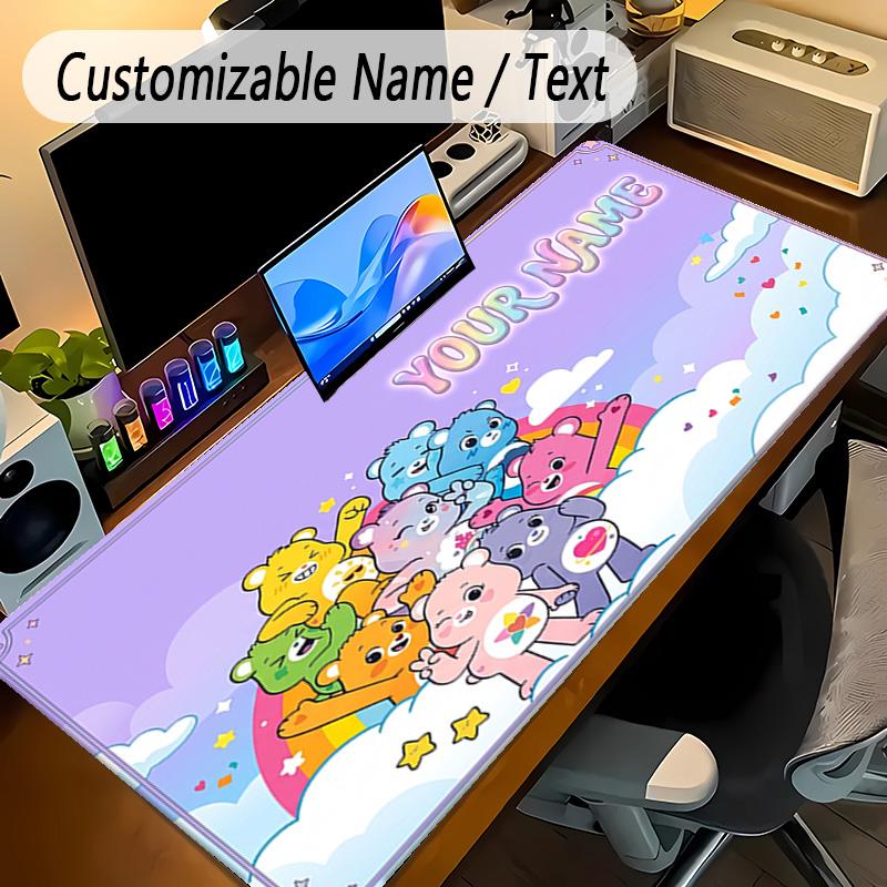 Large Mouse PadCare Bears Custom Name Text Personalized Desk Mat Non Slip Gaming Pad