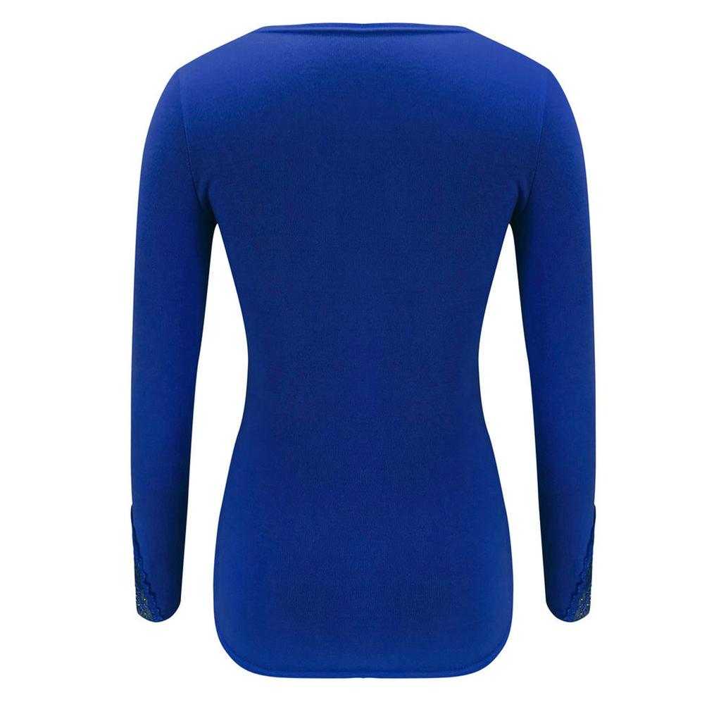 Womens Fashion Round Neck Long Sleeve Lace Base Shirt Blouse Plus Size Tops