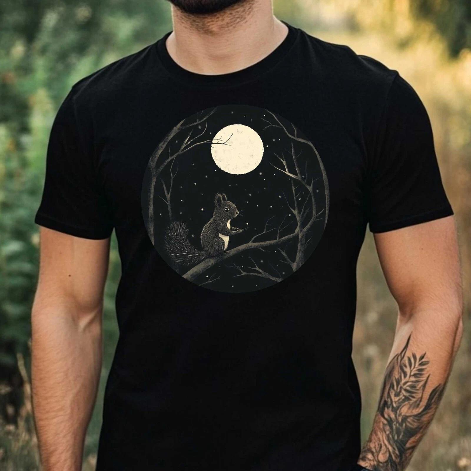 T-Shirt Herren Eichhörnchen im Mondlicht Motiv Baumwolle Größe XS bis 5XL L