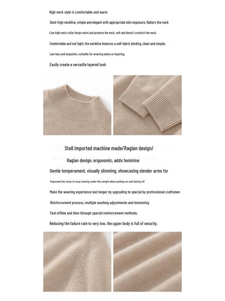 Damski kaszmirowy sweter z półwysokim dekoltem, luźny - Kolekcja Jesień/Zima