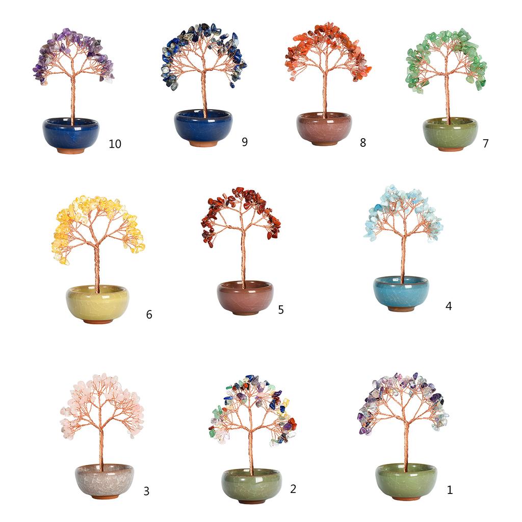 Miniature Crystal Tree Gemstones Bonsais Tree Ornament for Fengshuis Home Office Desktop Decors and Good Luck Wealth