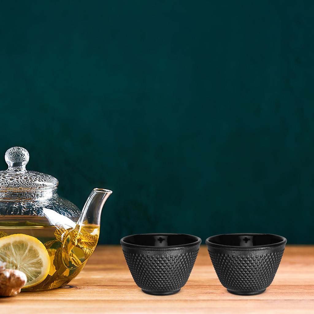 2Pcs Cast Iron Tea Cups 120Ml Japanese Style Kung Fu Tea Mug Heat Retaining Retro Teacup for Home Office Daily Use Cast Iron