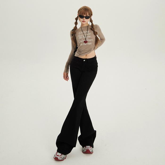 

Брюки с защипом для женщин на осень и зиму, слегка расклешенные джинсы для женщин на осень и зиму, мягкие джинсы для женщин на осень и зиму XL