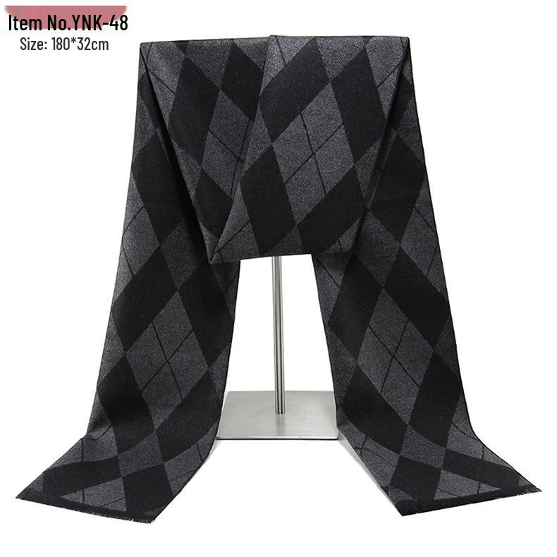 2026 Men's Winter Warm Plaid Scarf - European & American Style, Imitation Cashmere, Long Scarf