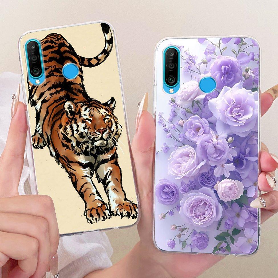Transparent For Huawei P30 Lite Case Cover Cute Cat Fashion Butterfly Funny Painted Casing MAR-L01A MAR-L21A MAR-LX1A