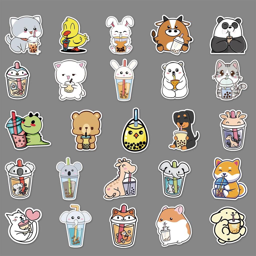 "50 Cute Cartoon Pet Milk Tea Graffiti Stickers for DIY Handbooks, Skateboards, and Suitcases."