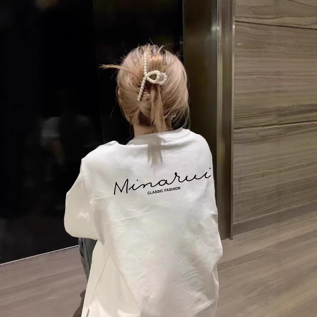 

Женская футболка большого размера в европейском стиле, свободная, средней длины, с круглым вырезом и короткими рукавами Large белый