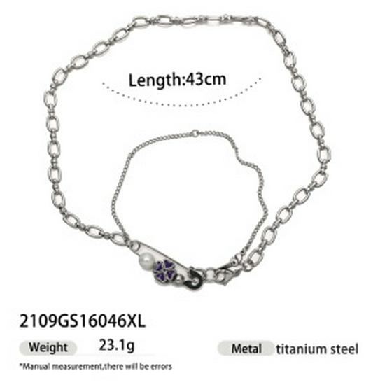 Nohara Aoi Trendy Double-Layer Natural Stone Titanium Steel Necklace for Men and Women