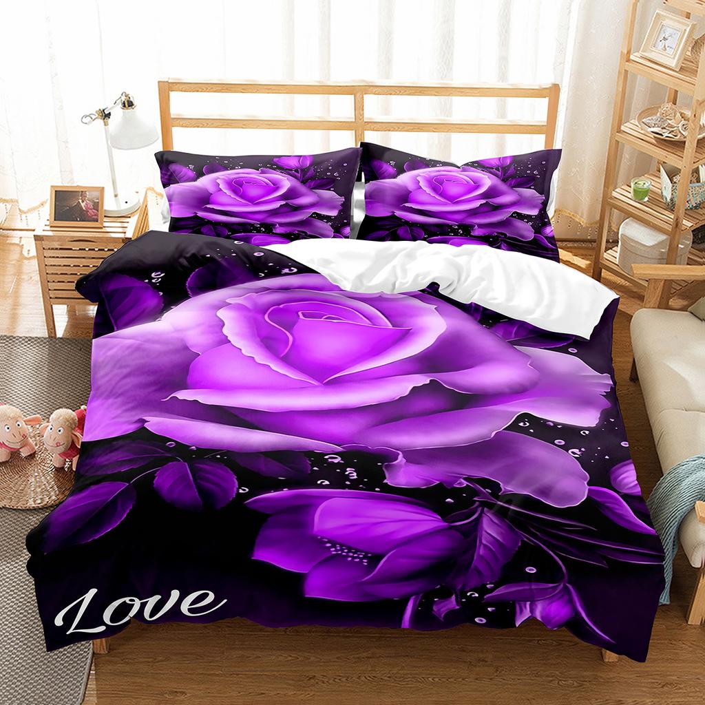 Comforter Romantic Rose Twin Queen Floral Bedding Set Microfiber Blossom Flowers For Valentine'S Day Wedding Decor