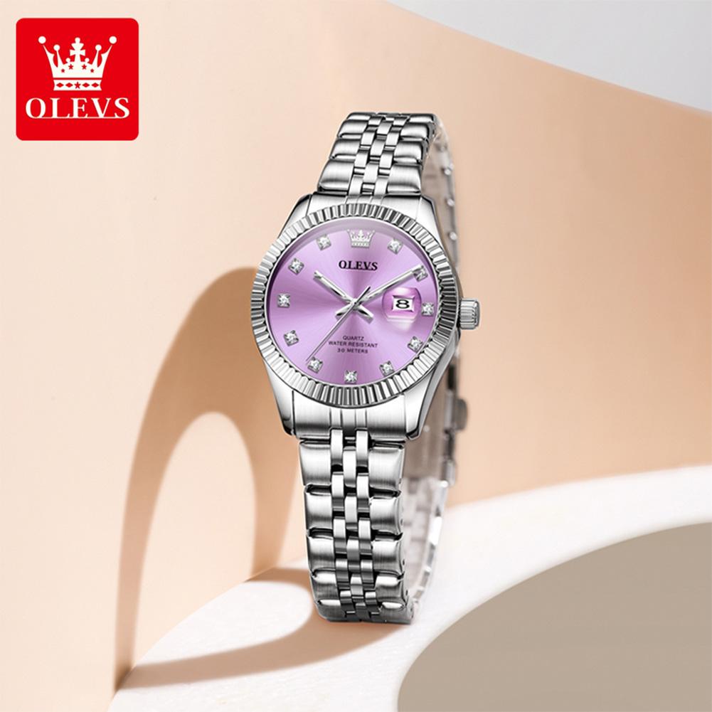 OLEVS 3705 Elegance Women Brand Quartz Movement Watch Sparkling Zirconia Calendar Window Stainless Steel Strap Luminous Watch