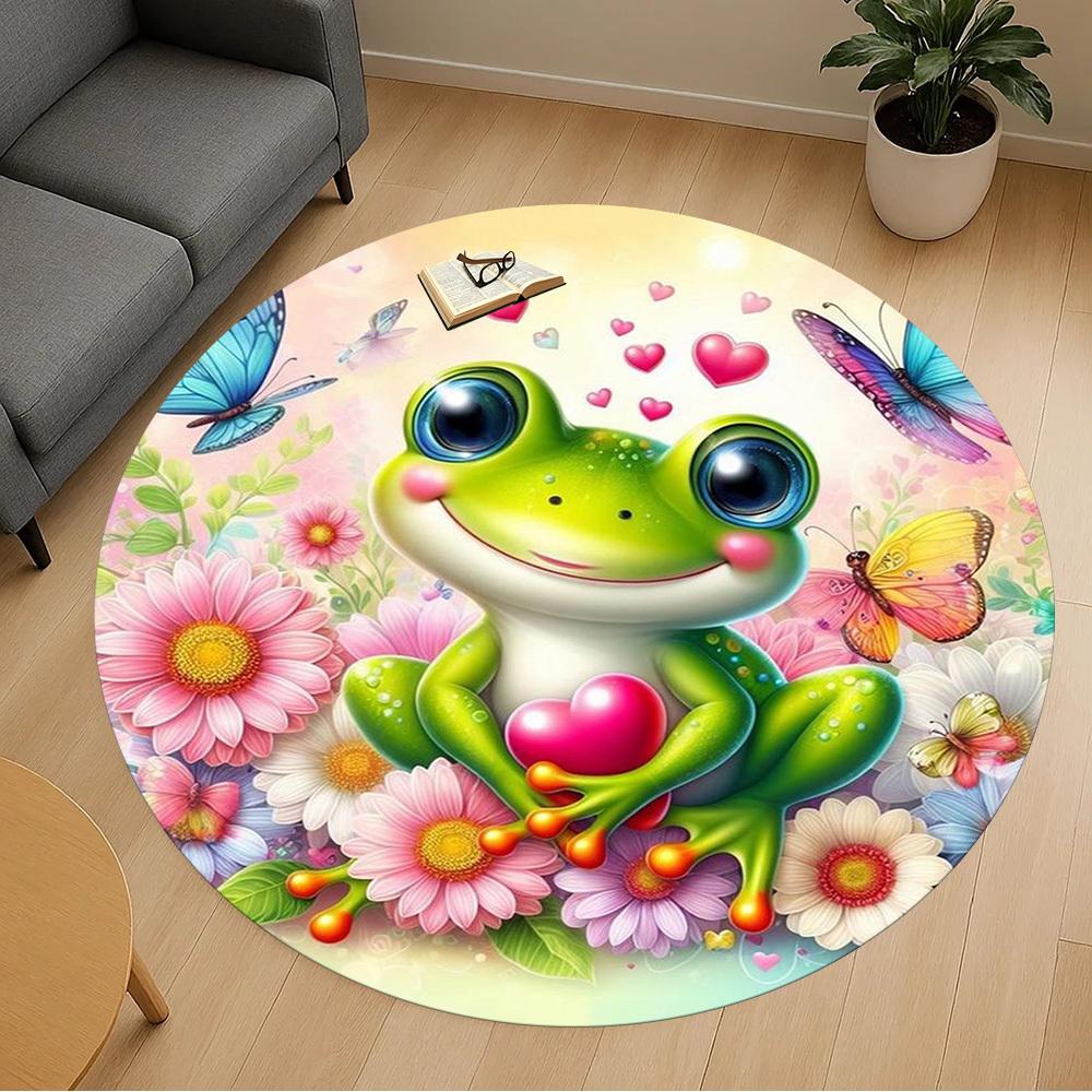1PC Frog Flowers heart Round Chair mat Area Rug - Non-Slip, Floor Mat for Office, Bedroom, home decor Christmas Gift c0528037