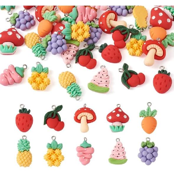 

36 шт. Имитация еды Шармы-кексы 9 стилей Непрозрачная смола Подвеска с петлями платинового тона для изготовления ювелирных изделий DIY Craft Ожерелье Серьги Брелок Fruit Charms-40Pcs