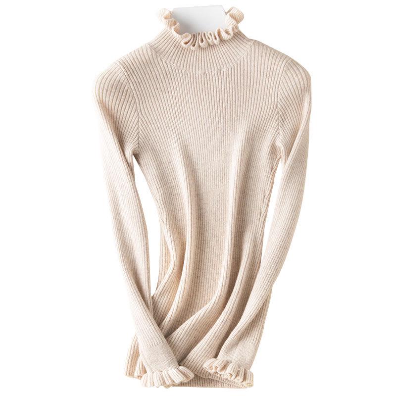 Autumn and Winter Semi-high Neck Women's Sweater Slim Long-sleeved Pullover Short Section Tight Thin Knit Sweater Bottoming Shirt