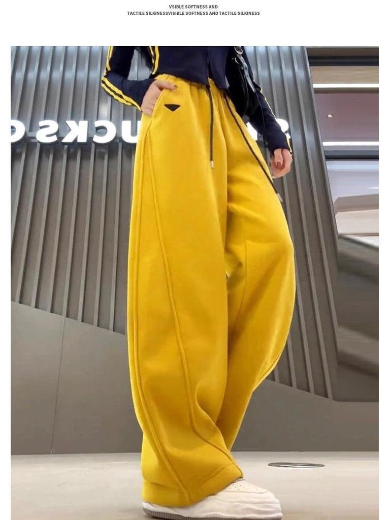 Women's 2025 Yellow Slimming Sweatpants - New Fashionable Casual Straight-Leg Wide-Leg Pants for Dance & Sports.