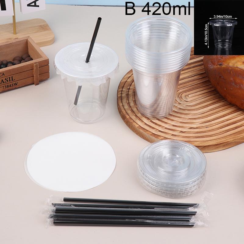 10Pcs 360/420/520Ml Plastic Straw Cups With Lids Snack And Drink Cup Cold Cup Clear Disposable Pet Plastic Cup Boba Milk Tea Cup