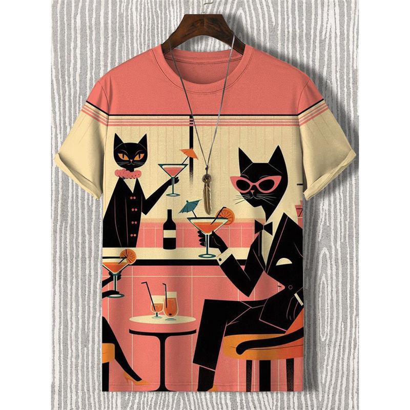 Cartoon Cat Rabbit Pattern T Shirt For Men Cute Animal 3D Printed Tee Summer Casual Short Sleeve Loose Round Neck Tops T-Shirts