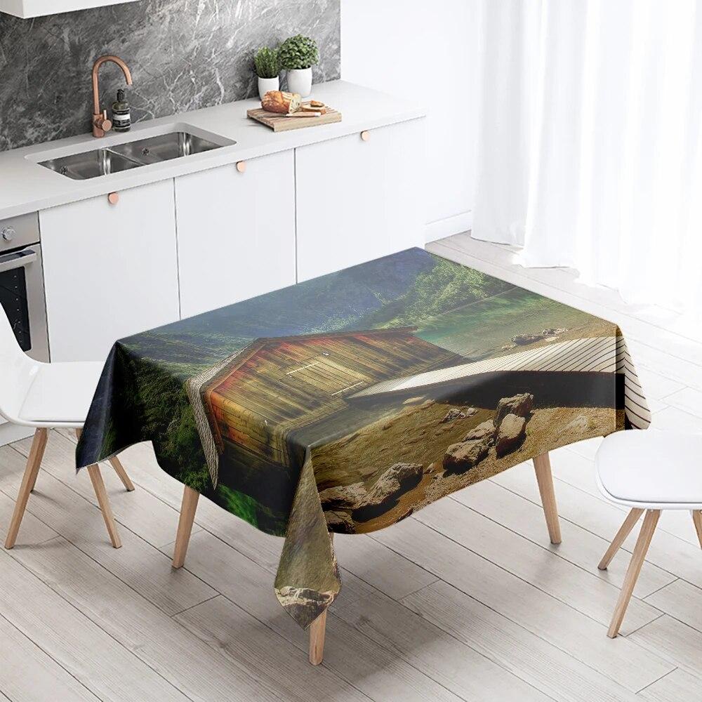 River House Tablecloth Natural Scenery  Anti-Stain Waterproof Rectangular Kitchen Dining Table Home Decor