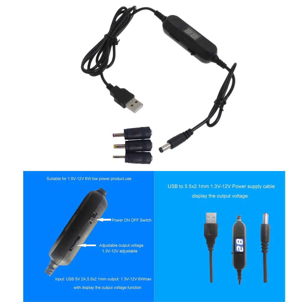 USB 5V to DC 1.5V-12V USB Voltage Step Up Converter Cable Volt Transformer Power Regulator Line with LED Display for Toy