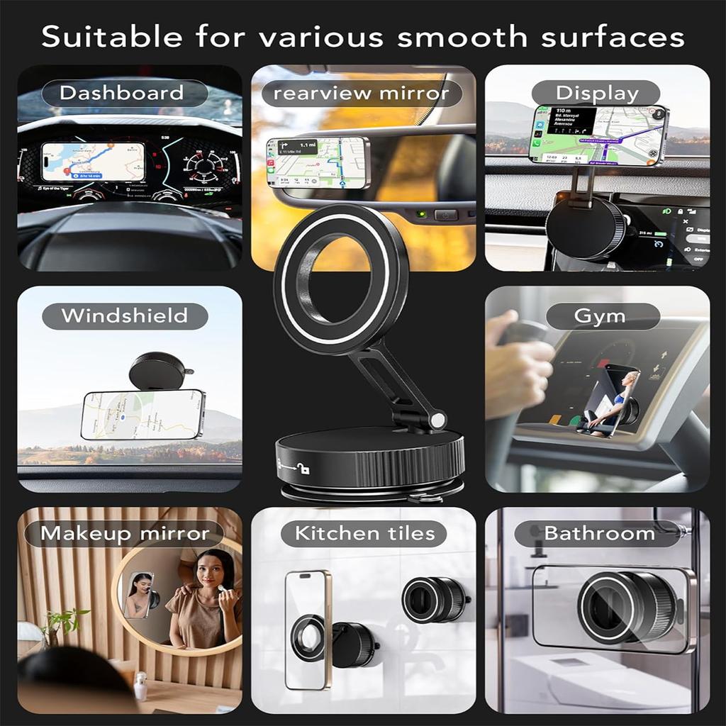 Upgraded 360°Vacuum Magnetic Phone Holder Magnetic Car Phone Mount Hands-Free Suction Cup Phone Holder for Car/Gym/Mirror/Shower