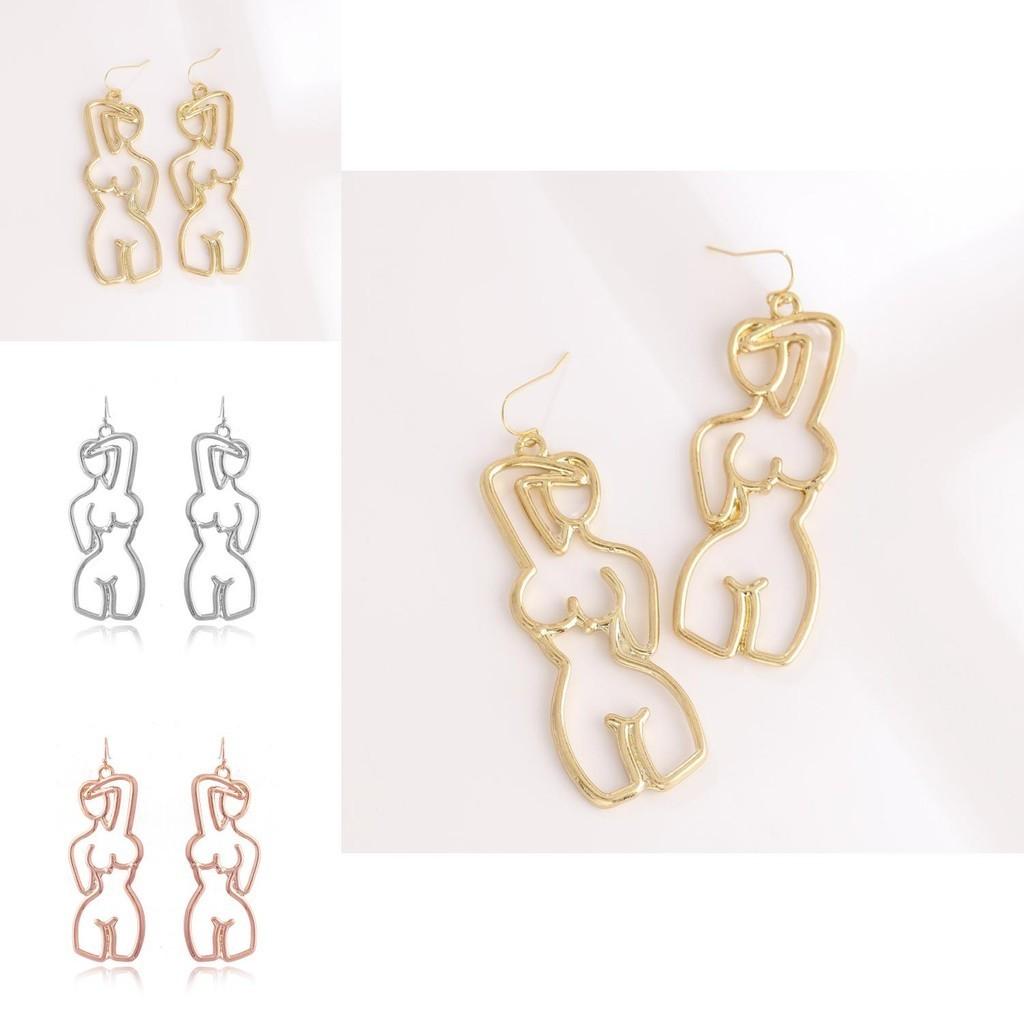 Fashionable Asymmetrical Human Silhouette Stud Earrings Unique Street Style