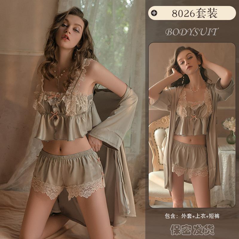 Sex Underwear Sexy Lace Suspender Pajamas Ice Silk Pure Desire Sweet Uniform Passion Suit 8026