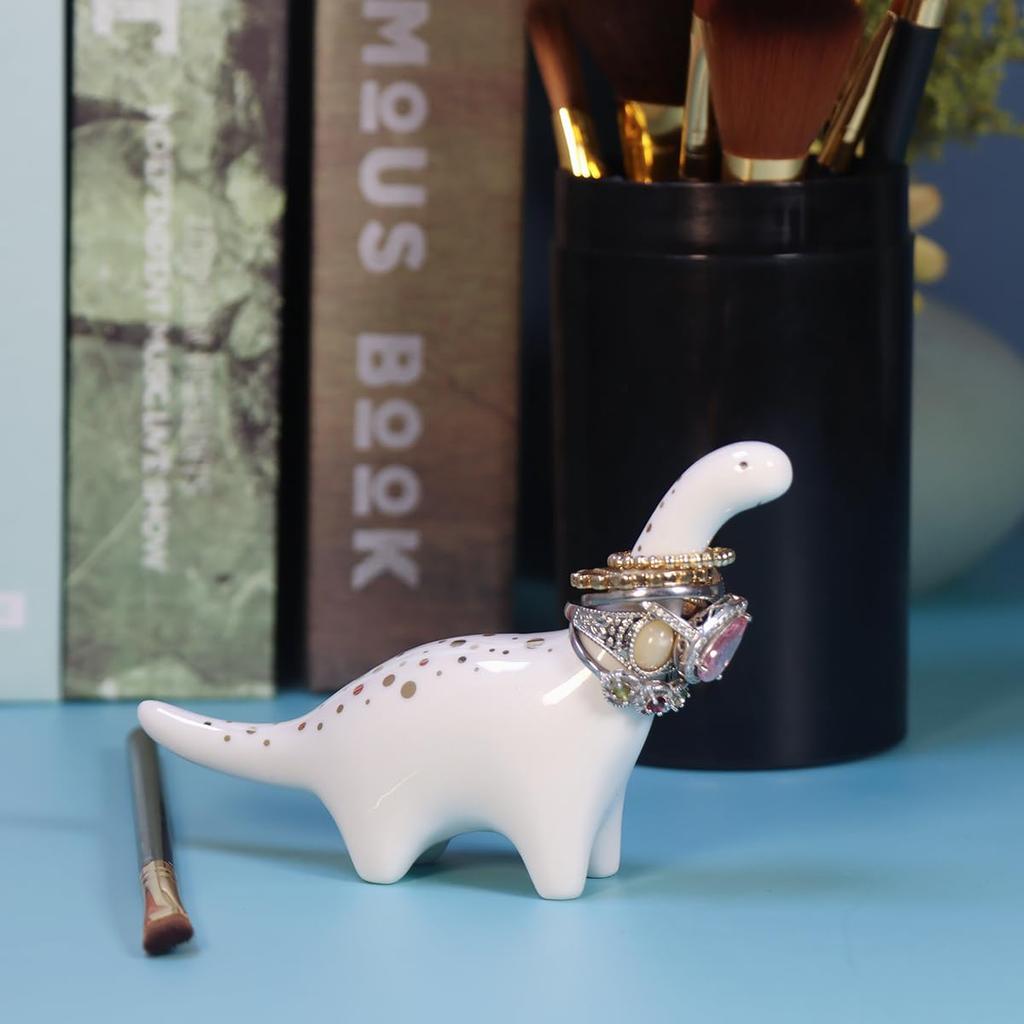 OYLZ Adorable Small Ceramic Dinosaur Jewelry Ring Holder, Engagement, Wedding Ring Display Stand