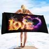 Valentines' Day Beach Towel,Microfiber Pink Fire Bath Towel Oversized,Water Absorbent Towels for Bathroom,Love Heart Bath Towels