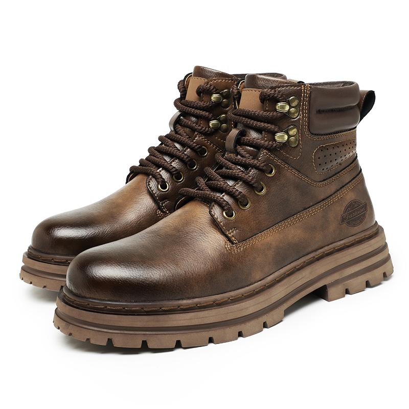 Fashion New Men's Leather Boots Brand Retro Comfortable Boots for Men 2025 Fashion High Top Non Slip Casual Shoes Business Work Shoes