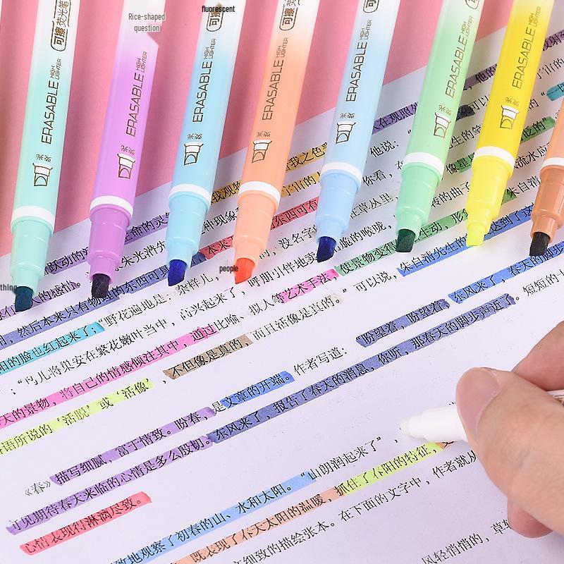 Jin Wannian 12-Color Erasable Double-Ended Fluorescent & Highlighting Pens Set
