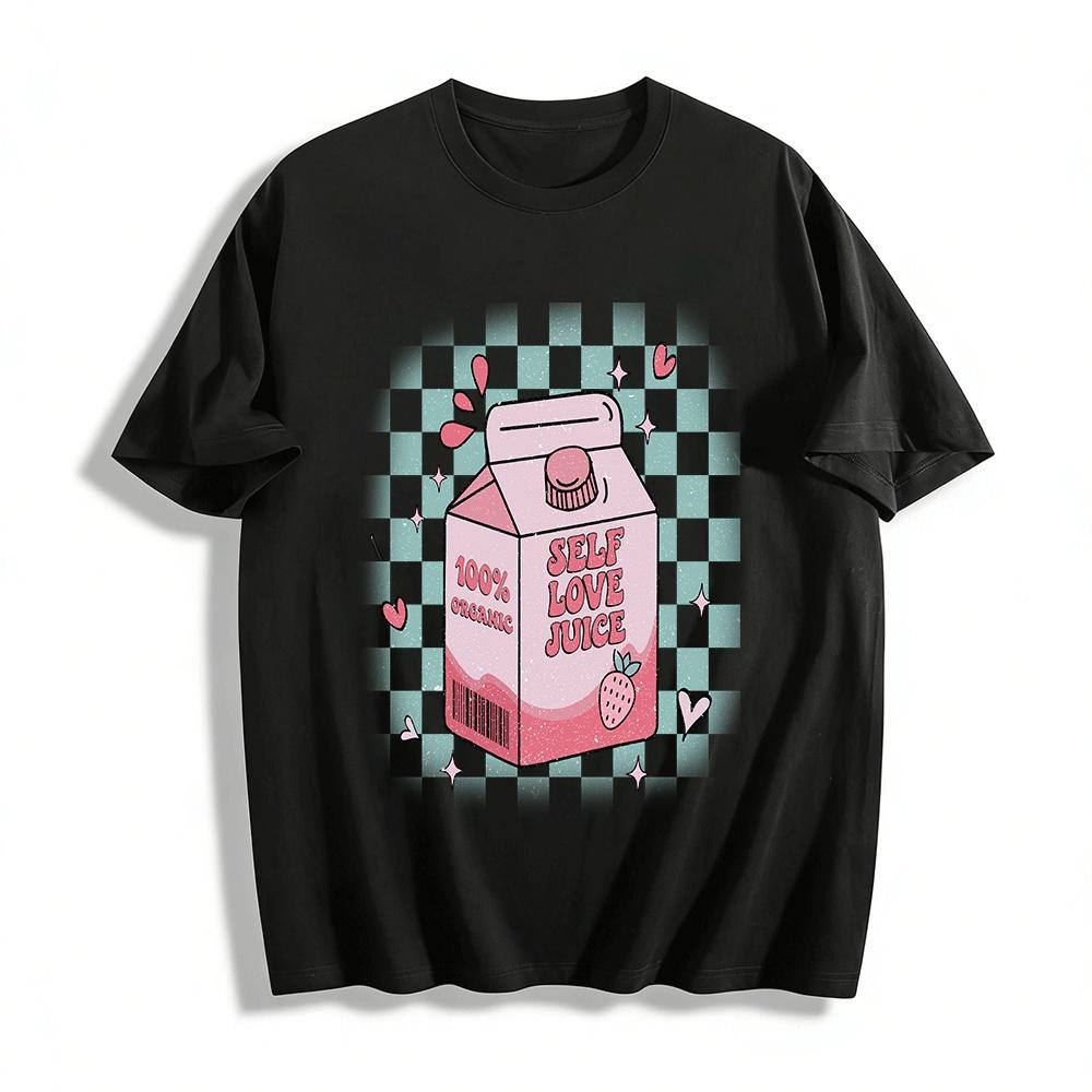 

100% Organic Self Love Juice Strawberry Box Graphic Tee Pure cotton T-shirt XXS
